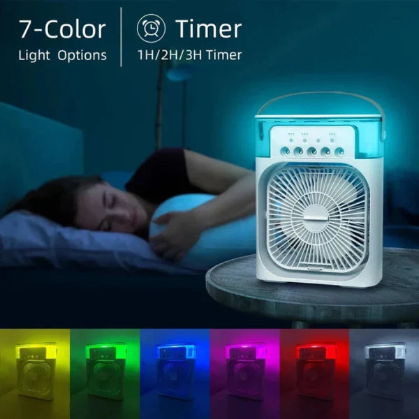 Portable Air Conditioner Fan: Usb Electric Fan With Led Night Light, Fine Mist Water, And Humidifier Function | Led Night Light Water Mist – 10inch (random Color)